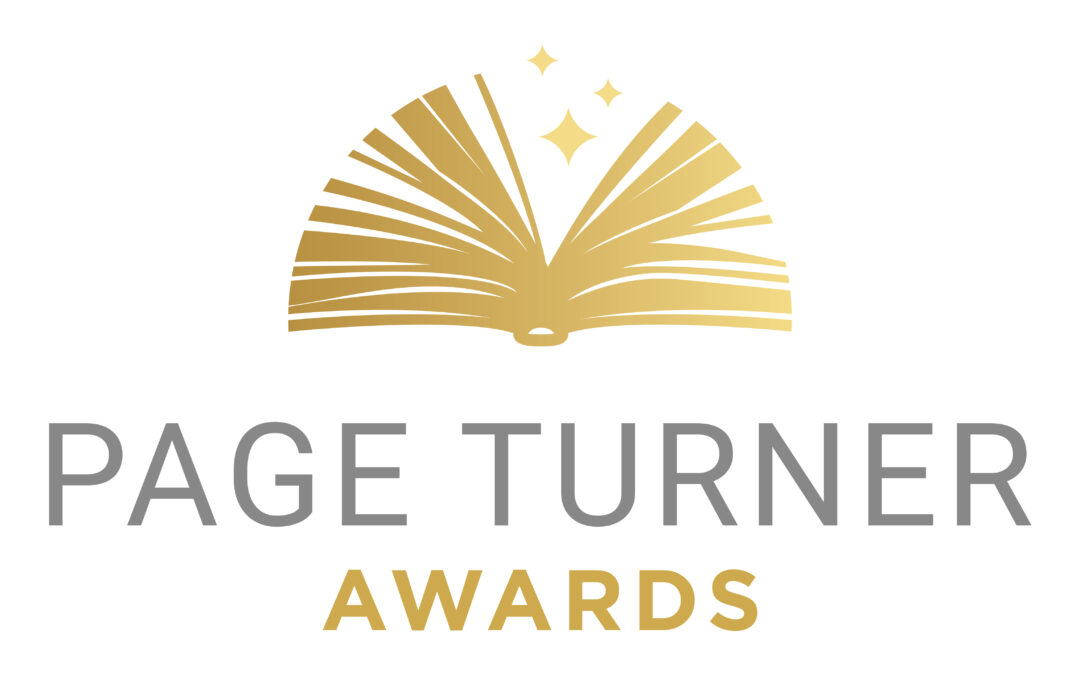 Logo of the Page Turner Awards with an open book and stars.