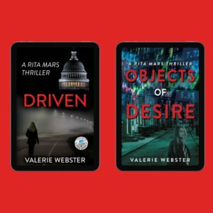 Two book covers by Valerie Webster on a red background.